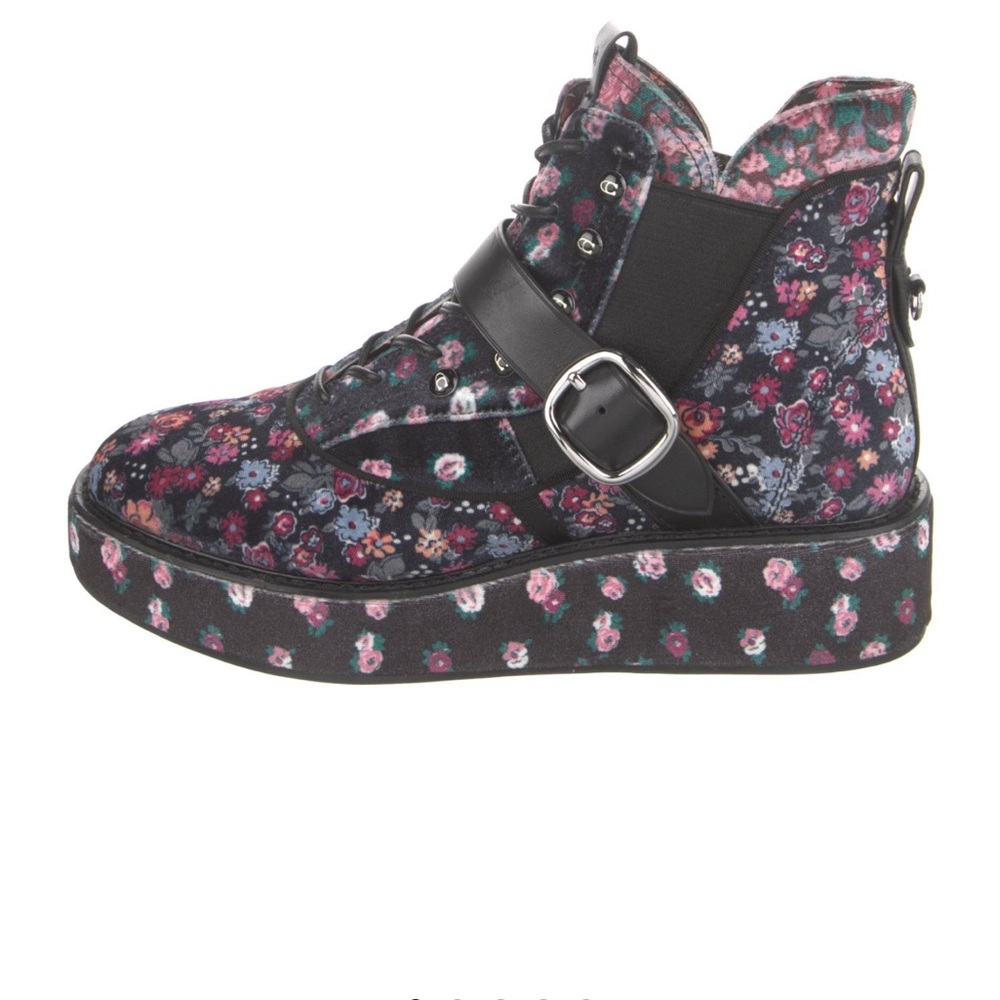 Coach Tabitha Simmons Velvet Floral Combat Platform Boots 8, 8.5, 9